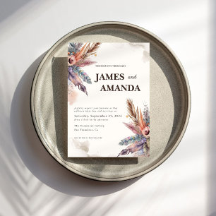 Rustic Boho Feather Wedding Invitation