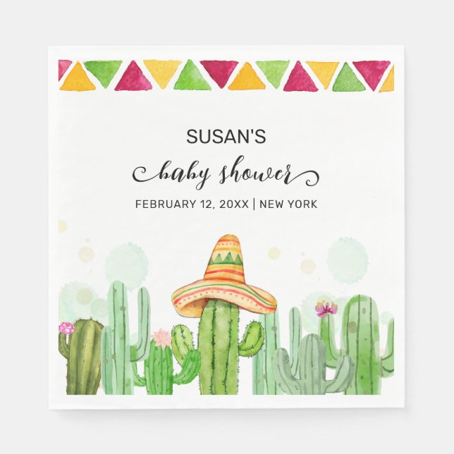 Rustic Boho Fiesta Cactus Taco 'Bout A Baby Shower Napkins (Front)