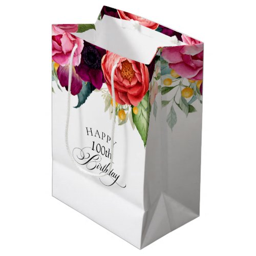 Rustic Boho Floral 100th Birthday Medium Gift Bag