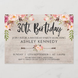 Rustic Boho Floral 30th Birthday Invitation