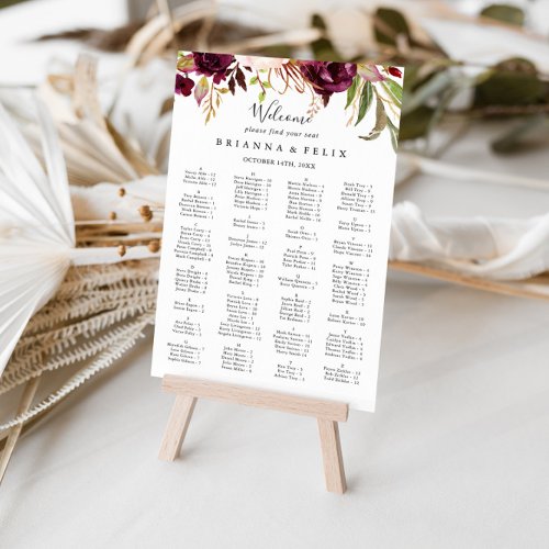 Rustic Boho Floral Alphabetical Seating Chart