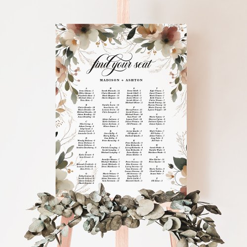 Rustic Boho Floral Alphabetical Seating Chart Sign