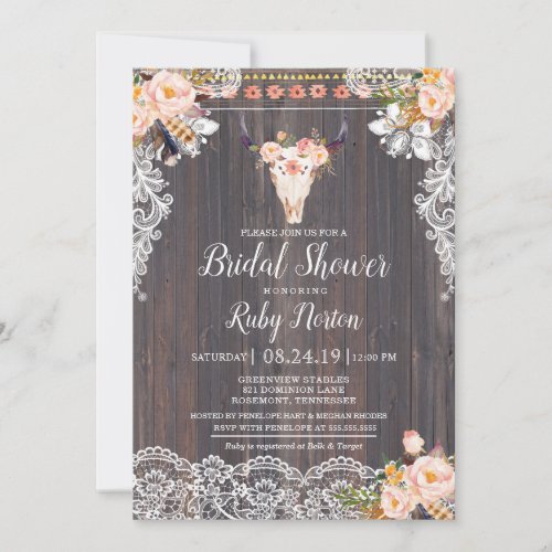 Rustic Boho Floral and String Lights Bridal Shower Invitation