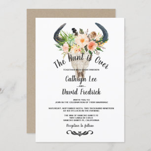 Rustic Boho Floral Antelope Hunt is Over Wedding Invitation