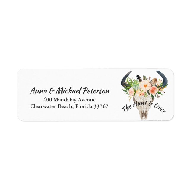 Rustic Boho Floral Antelope Hunt is Over Wedding Label (Front)
