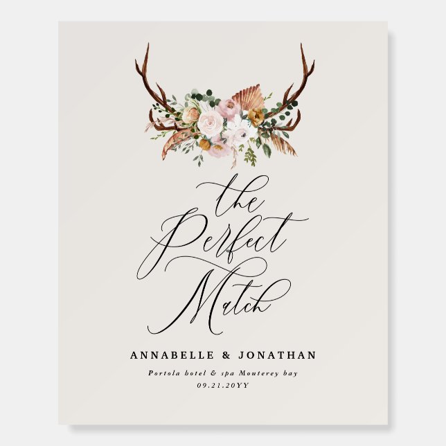 Rustic Boho Floral Antler Wedding Card & Gift Foam Board (Front)