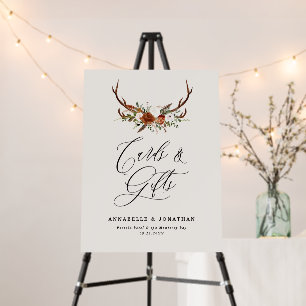 Rustic Boho Floral Antler Wedding Card & Gift Foam Board