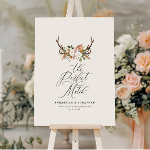 Rustic Boho Floral Antler Wedding Card & Gift Foam Board