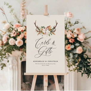 Rustic Boho Floral Antler Wedding Card & Gift Foam Board
