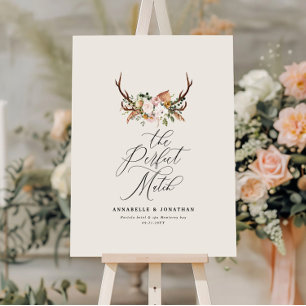 Rustic Boho Floral Antler Wedding Card & Gift Foam Board