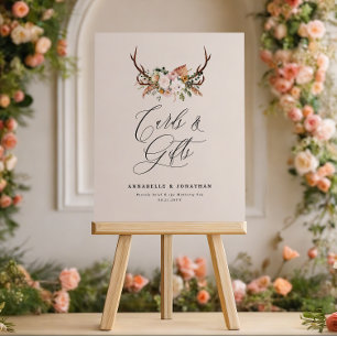 Rustic Boho Floral Antler Wedding Card & Gift Foam Board