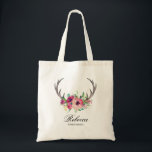 Rustic Boho Floral Antlers Wedding Bridesmaid Tote Bag<br><div class="desc">A lovely personalized tote bag for the bridesmaids in your wedding. It features rustic deer antlers embellished with a colorful floral bouquet of pink and magenta flowers. Add the bridesmaid's name in place of the sample name shown in the design template. You can also edit the "bridesmaid" text with any...</div>