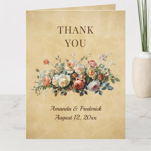 Rustic boho floral arrangement  letterpress thank you card (Front)