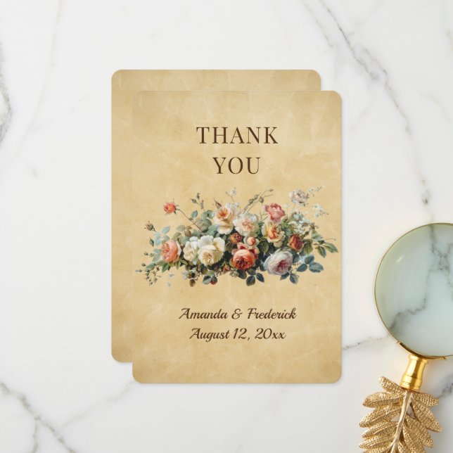 Rustic boho floral arrangement  thank you card (Front/Back In Situ)