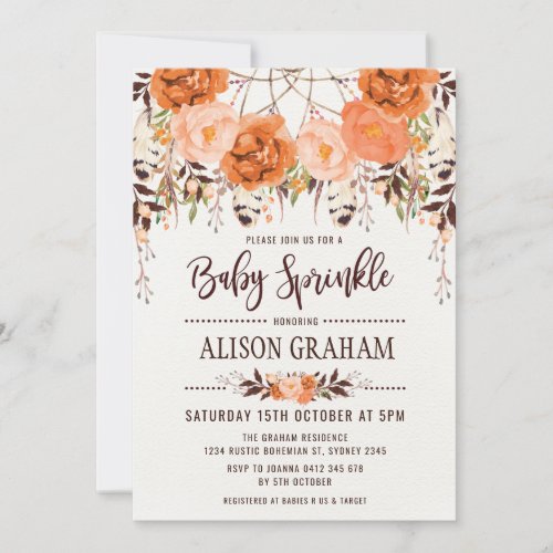 Rustic Boho Floral Autumn Baby Sprinkle Invitation