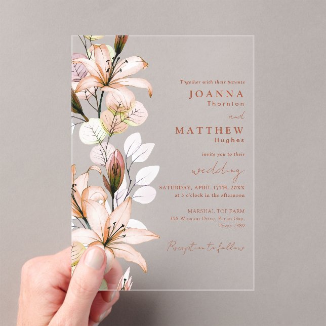 Rustic Boho Floral Autumn Fall Wedding Acrylic Invitations (Insitu (Handheld))