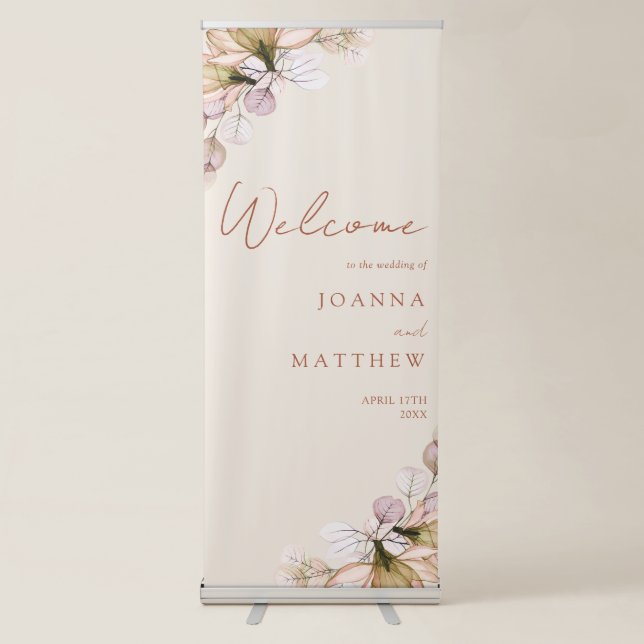 Rustic Boho Floral Autumn Fall Wedding Welcome Retractable Banner (Front)
