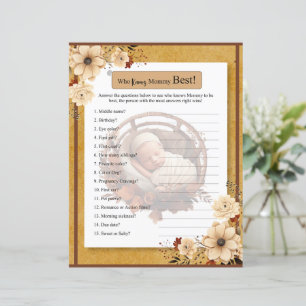 Rustic Boho Floral Baby Showe Who Knows Mommy Game