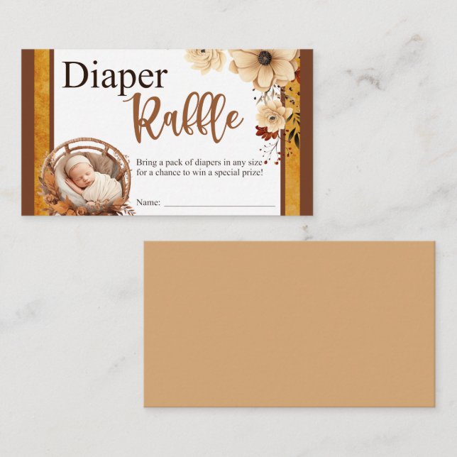 Rustic Boho Floral Baby Shower Diaper Raffle Card (Front/Back)