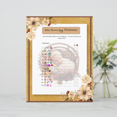 Rustic Boho Floral Baby Shower Emoji Game 