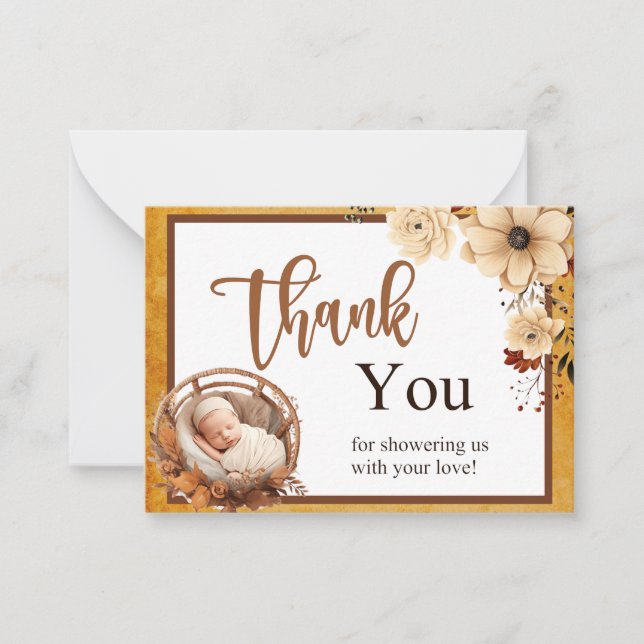 Rustic Boho Floral Baby Shower  Note Card (Front)