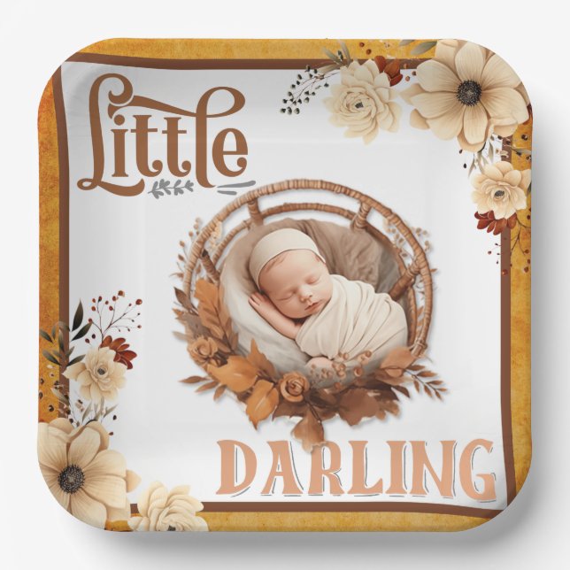 Rustic Boho Floral Baby Shower  Paper Plates (Front)