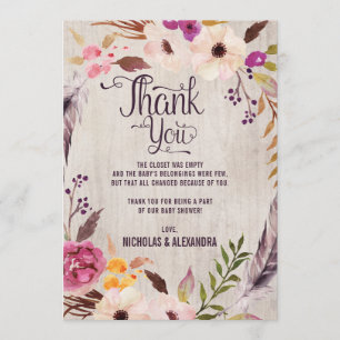 Rustic Boho Floral Baby Shower Thank You Note Card
