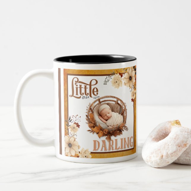 Rustic Boho Floral Baby Shower  Two-Tone Coffee Mug (With Donut)
