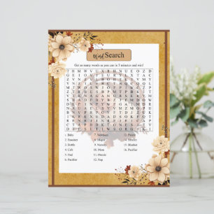 Rustic Boho Floral Baby Shower Word Search Game