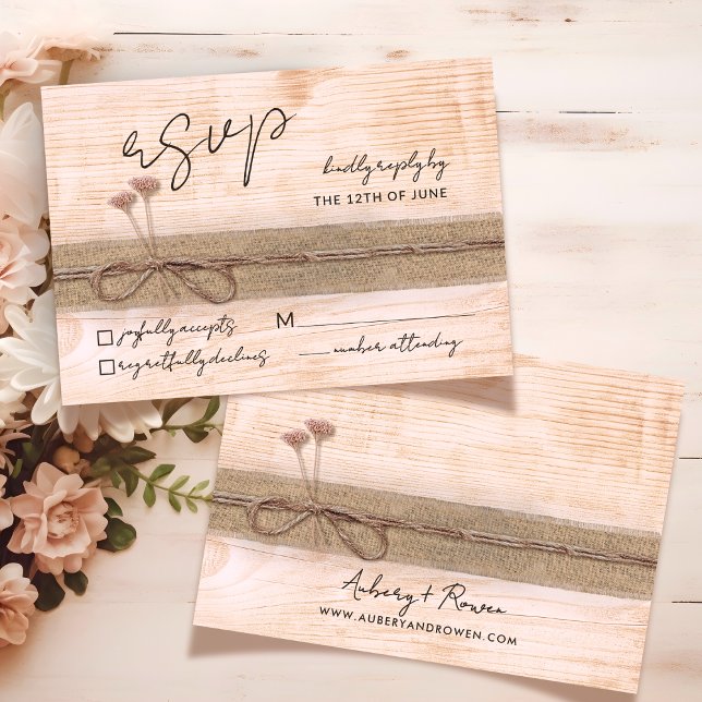 Rustic Boho Floral Blush Wood Wildflower Wedding RSVP Card (Creator Uploaded)