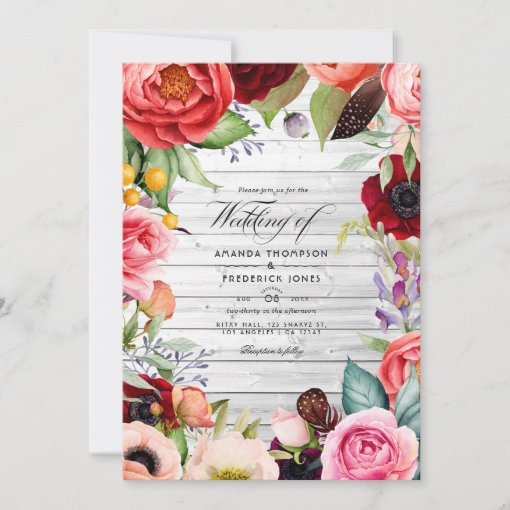 Rustic Boho Floral Bohemian Wedding Invitation Zazzle