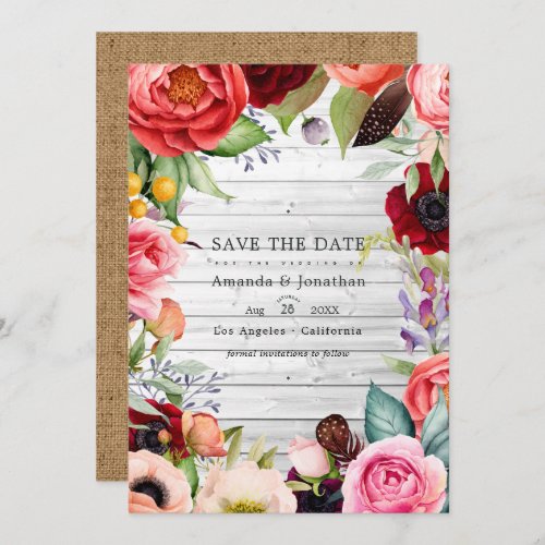 Rustic Boho Floral Bohemian Wedding Photo Save The Date