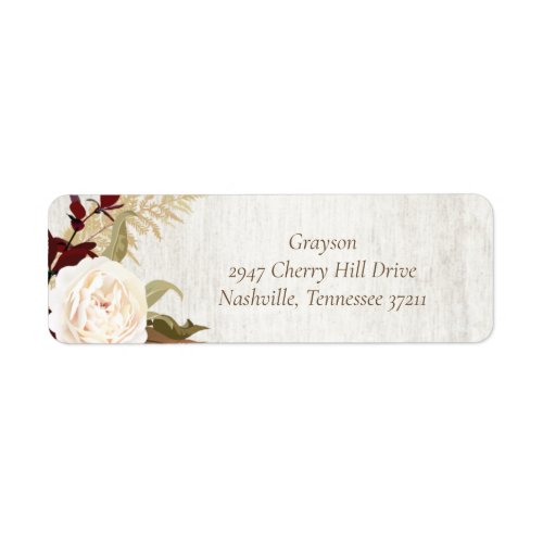 Rustic Boho Floral Botanical White Wood Address Label