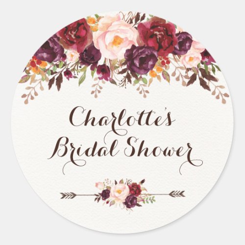 Rustic Boho Floral Bridal Shower Favor Sticker Tag