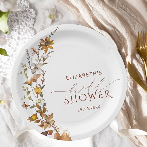 Rustic Boho Floral Bridal Shower  Paper Plates