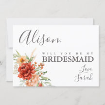 Rustic Boho Floral Bridesmaid Proposal Card