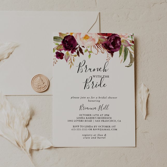 Rustic Boho Floral Brunch with the Bride Shower Invitation (Creator Uploaded)