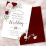 Rustic Boho Floral Burgundy Red & Pink Wedding Invitation