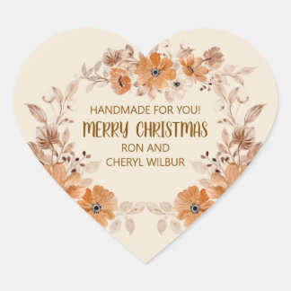 Rustic Boho Floral Christmas Heart Sticker