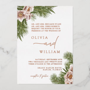 Rustic Boho Floral Christmas Holiday Wedding Foil Invitation