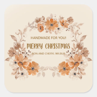Rustic Boho Floral Christmas Square Sticker