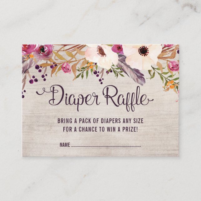 Rustic Boho Floral Diaper Raffle Card Tribal Baby (Front)