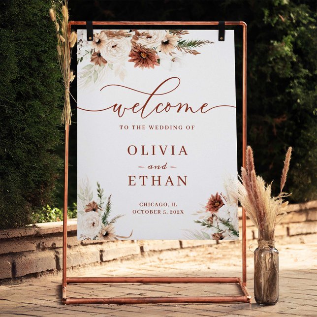 Rustic Boho Floral Earthy Tones Wedding Welcome Foam Board (Creator Uploaded)