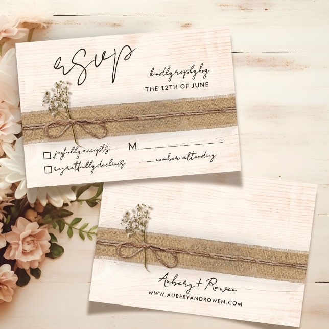 Rustic Boho Floral Eco Wood Wildflower Wedding RSVP Card (Creator Uploaded)