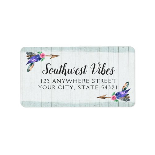 Rustic Boho Floral  Feather Arrow Watercolor Wood Label