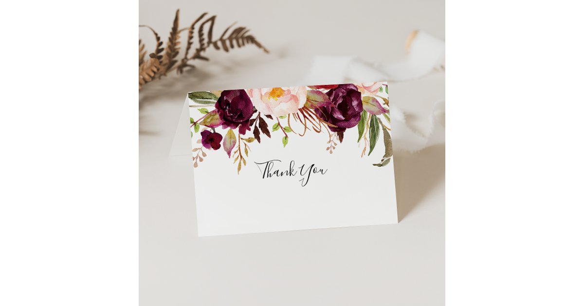Rustic Boho Floral Folded Wedding Thank You Card | Zazzle