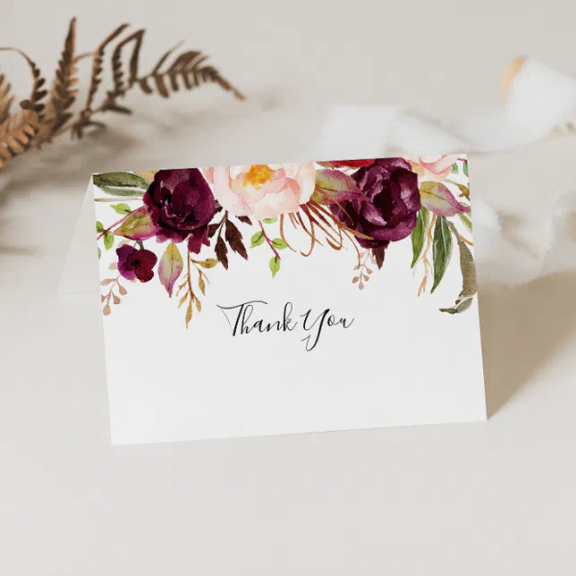 Rustic Boho Floral Folded Wedding Thank You Card | Zazzle