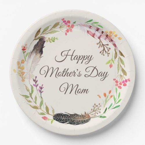 Rustic Boho Floral Happy Mothers Day  Holidays Paper Plates