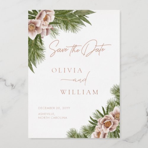 Rustic Boho Floral Holiday Save The Date Foil Invitation