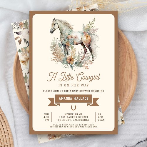 Rustic Boho Floral Horse Cowgirl Baby Shower Invitation